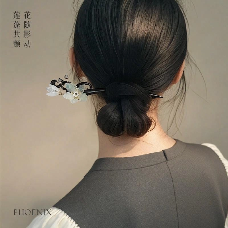 【以东方木韵礼献臻情】 凤凰涅磐 新中式檀木簪子 荷花发饰 汉服旗袍配饰 小众高级感手工雕刻原创设计#好运 黑檀 发簪 女款