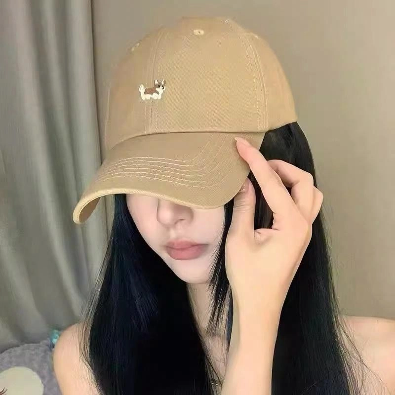 佩洛依 显脸小卡通小狗简约百搭软顶遮阳大头围学生户外逛街防晒可爱 聚酯纤维 鸭舌帽 男女同款情侣款