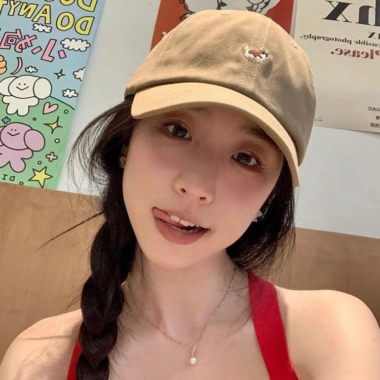 佩洛依 显脸小卡通小狗简约百搭软顶遮阳大头围学生户外逛街防晒可爱 聚酯纤维 鸭舌帽 男女同款情侣款
