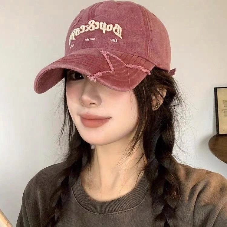 木林森 美式复古水洗立体字母刺绣做旧软顶宽檐户外街头嘻哈防晒遮阳时尚潮流百搭大头围显脸小 棉 鸭舌帽 男女同款情侣款