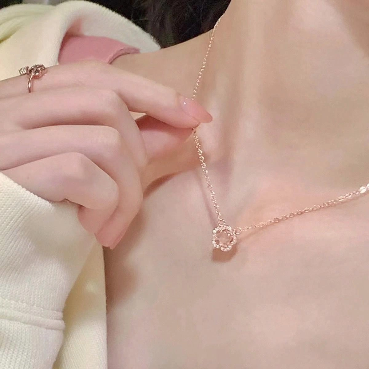 品彩 桃花 福气满满#好运 粉水晶 项链 女款