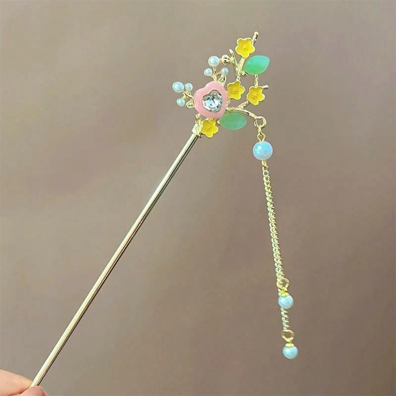 【白茶与你】 指尖瑰宝 超仙古风爱心花朵流苏步摇仙气飘飘宛如下凡汉服盘发国风步摇头饰高级感发钗 合金 发簪 女款