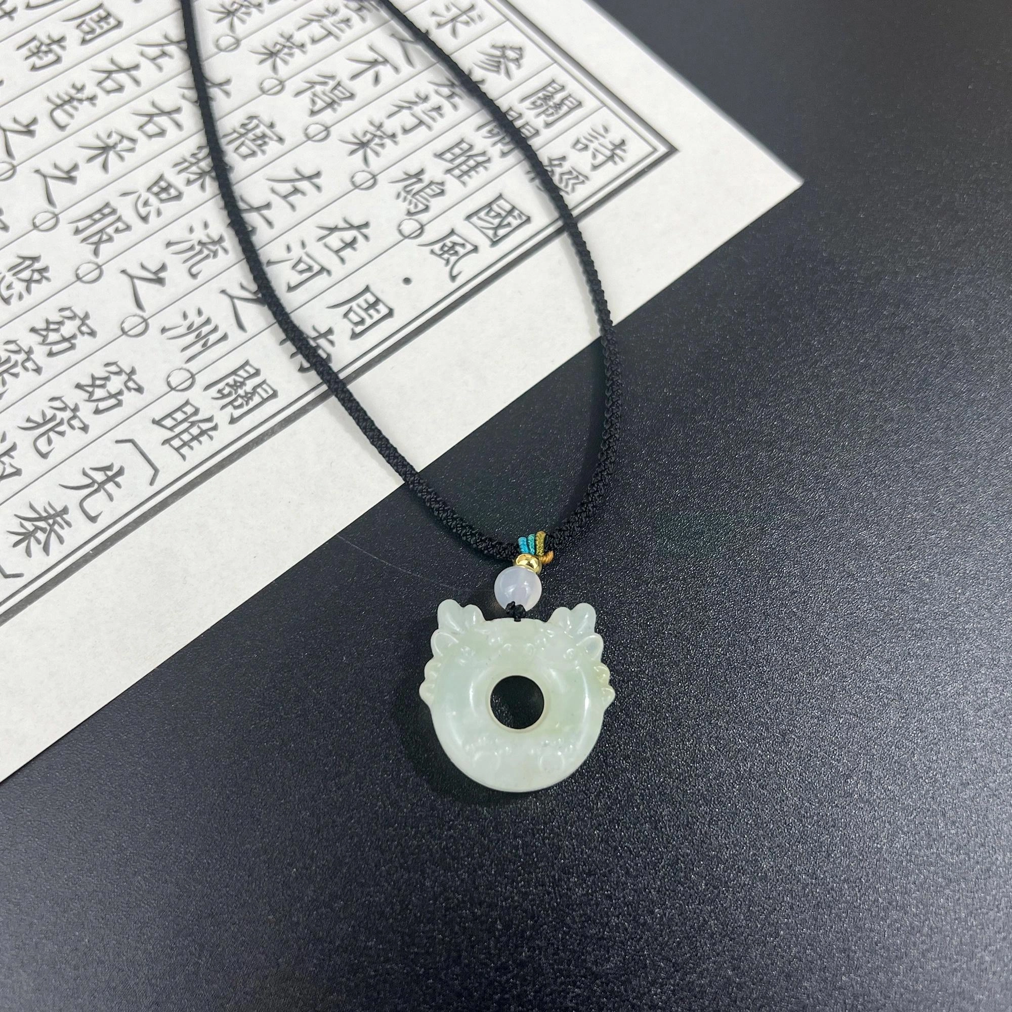 十二生肖龙 唐之饰 本命年小萌龙平安扣新创意设计小众百搭水逆退散招财纳福#好运天然 岫玉（蛇纹石玉） 项链 男女同款情侣款