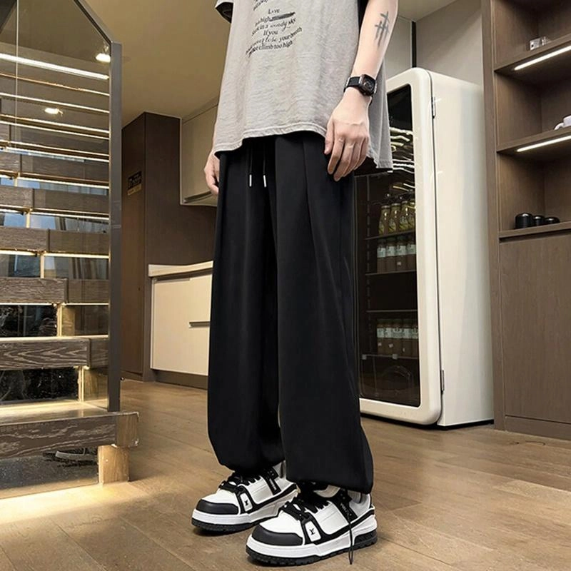 宾力克 美式复古纯色薄款日常户外通勤运动百搭宽松舒适透气中腰垂感直筒冰丝速干休闲裤 男女同款