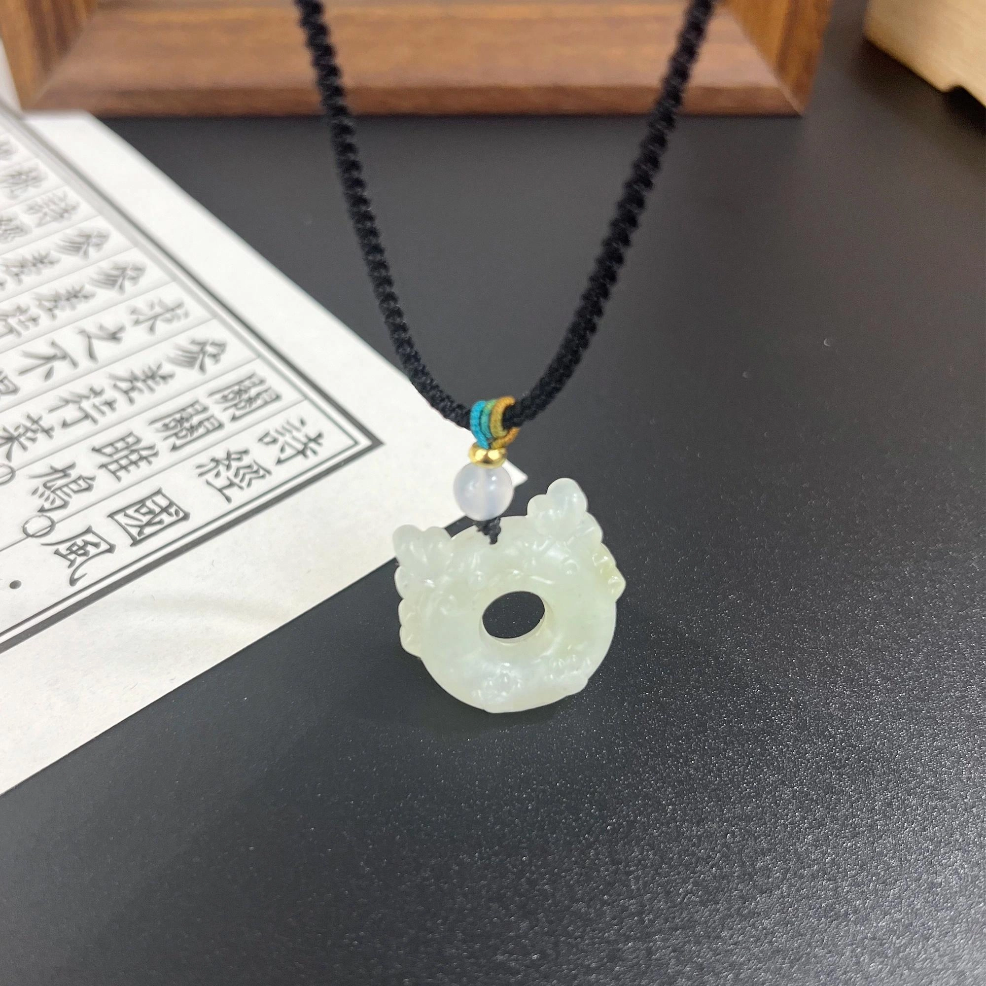 十二生肖龙 唐之饰 本命年小萌龙平安扣新创意设计小众百搭水逆退散招财纳福#好运天然 岫玉（蛇纹石玉） 项链 男女同款情侣款