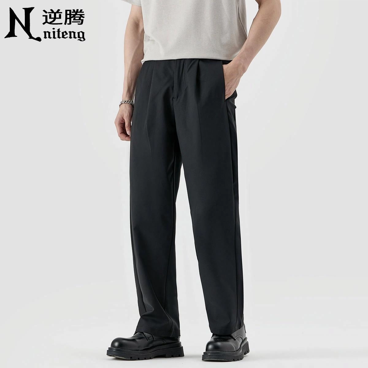 逆腾 潮牌直筒纯色宽松休闲裤 男款 黑色
