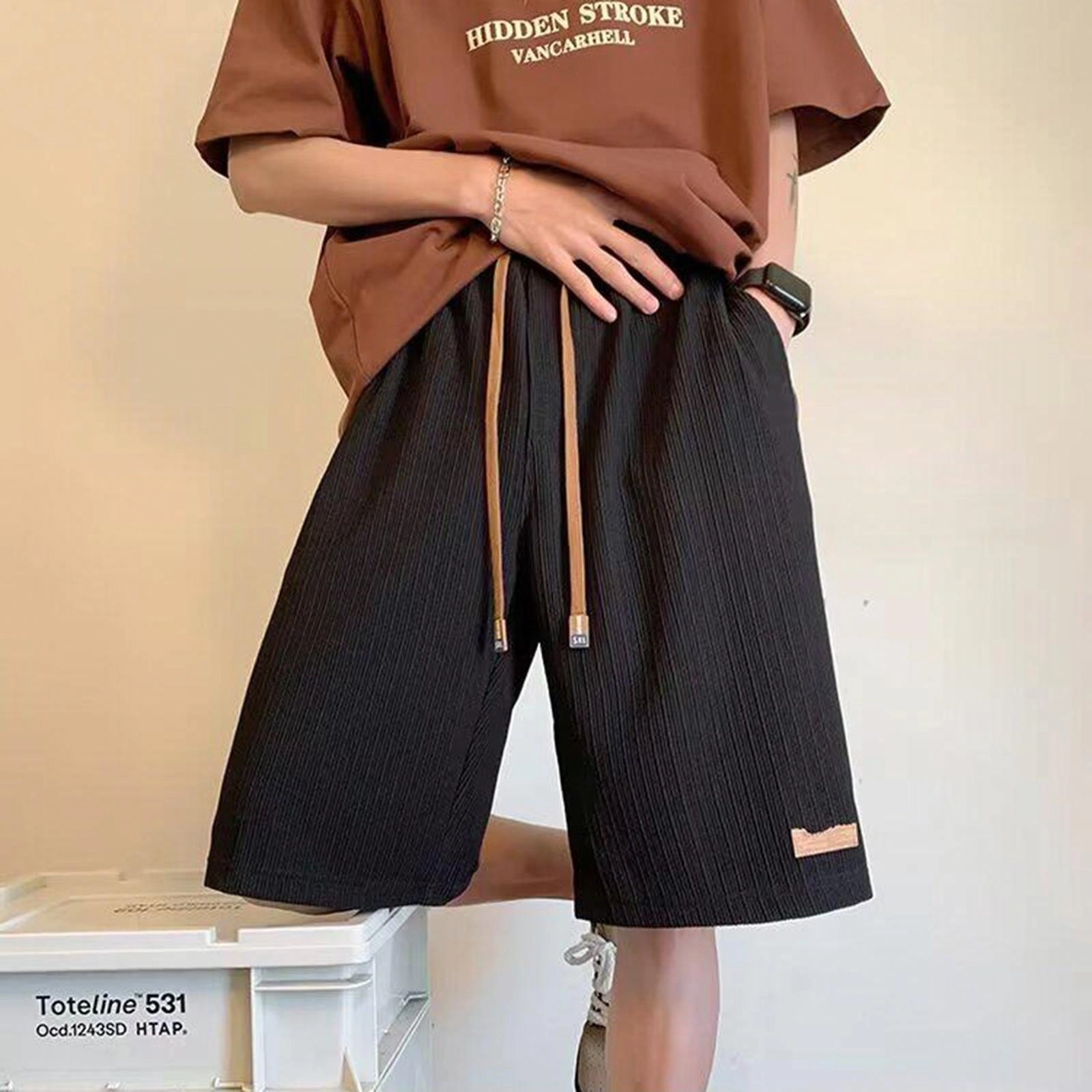 哲源 美式舒适高街设计简约基础款百搭透气亲肤褶皱柔软舒适宽松休闲短裤 男女同款