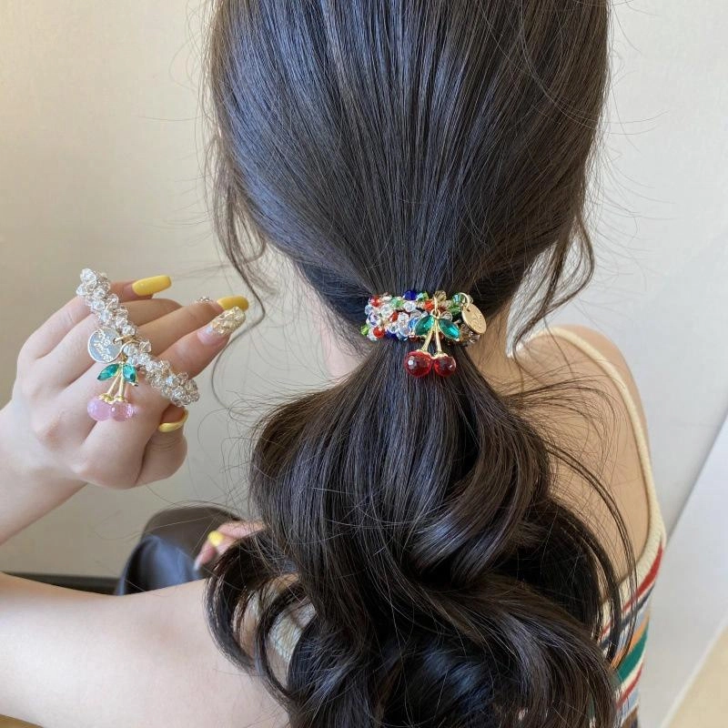 左欧 两用高颜值超好看的樱桃彩色 水晶 发圈 女款