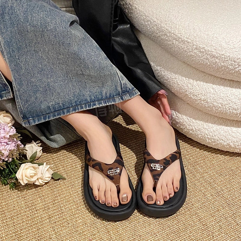 美洲爵士 休闲百搭通勤人字拖鞋 女 豹纹