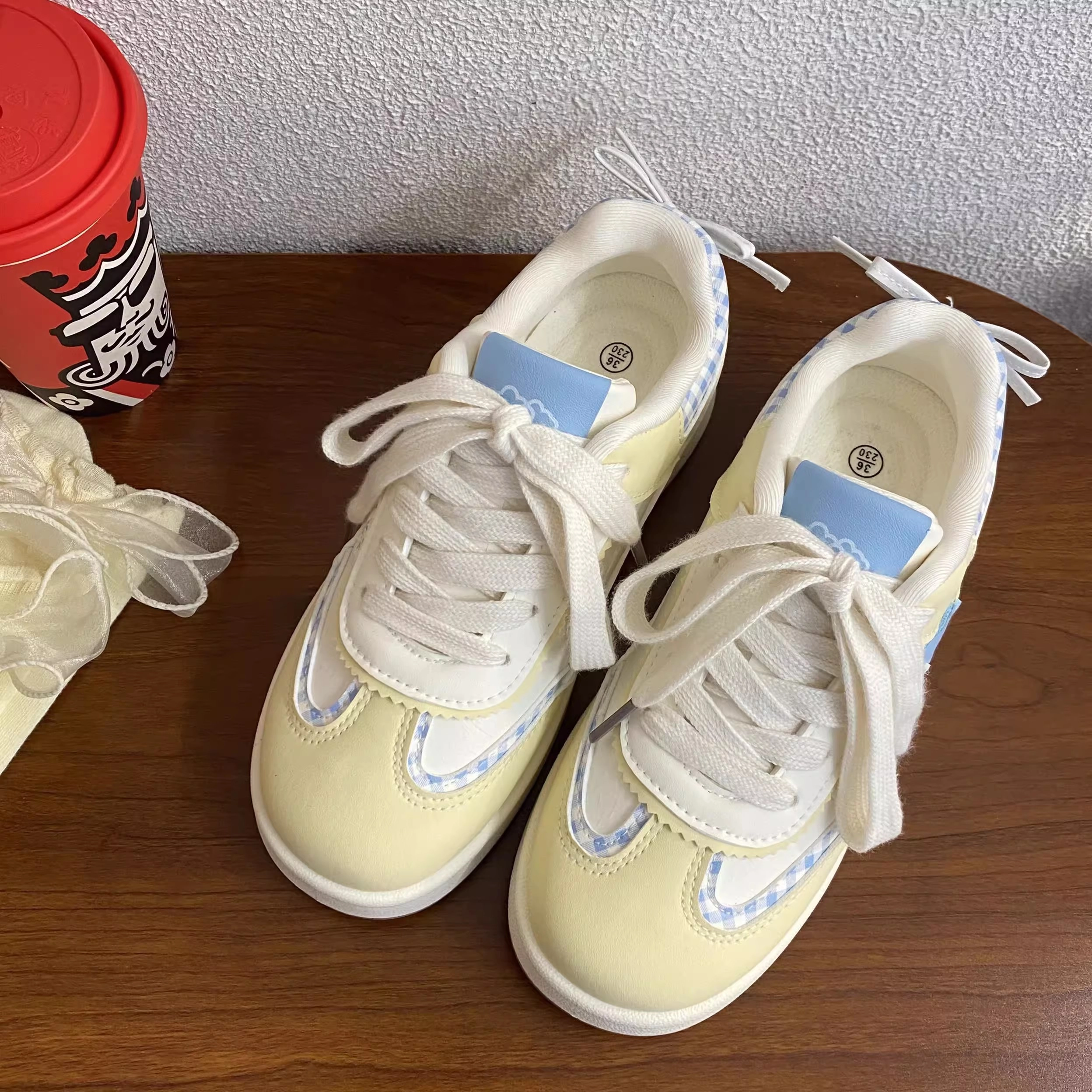 韩系可爱百搭厚底时尚面包 低帮 板鞋 女
