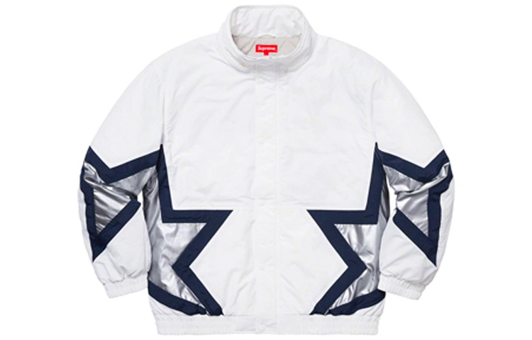 Supreme SS19 Stars Puffy Jacket White logo
