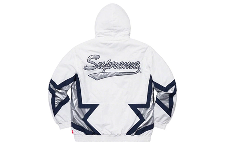 Supreme SS19 Stars Puffy Jacket White logo