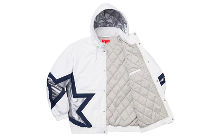 Supreme SS19 Stars Puffy Jacket White logo