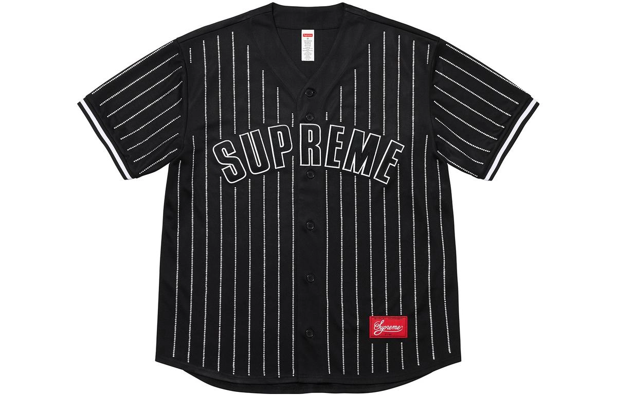Supreme SS22 Week 16 Rhinestone Stripe Baseball Jersey T