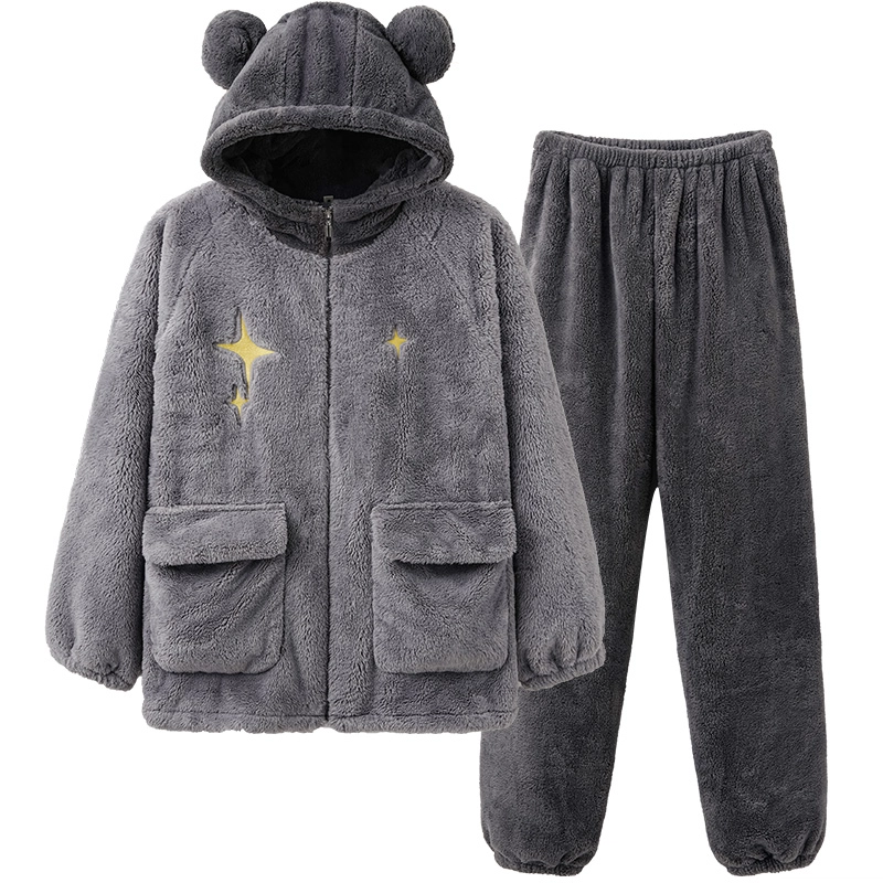 亲嘴猫秋冬加厚男士连帽家居服可外穿