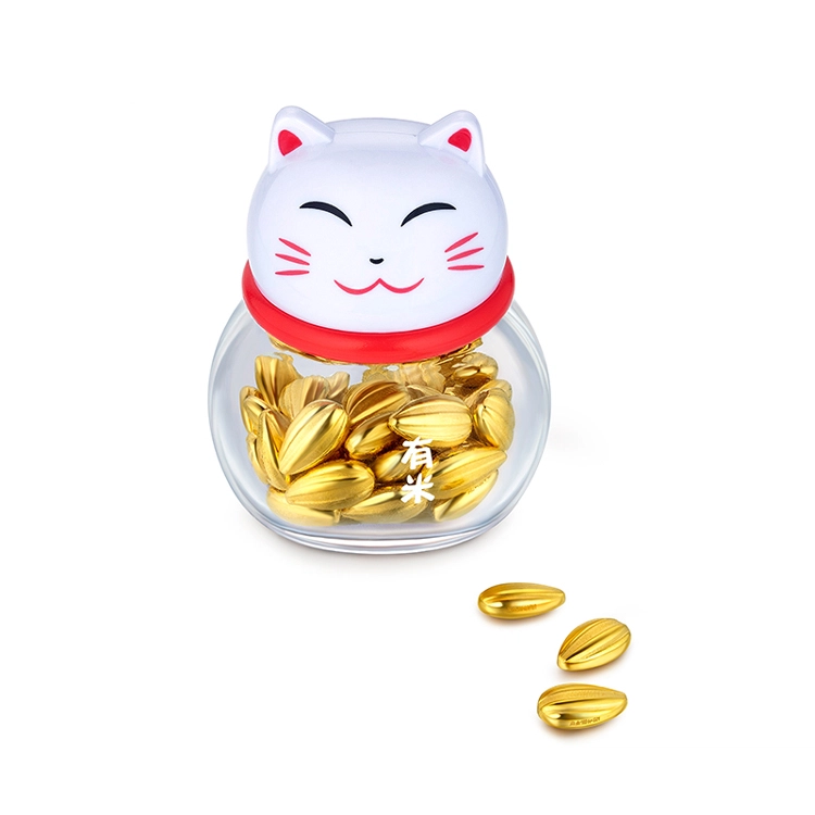 六福珠宝 运财猫瓶有米黄金摆件足金瓜子粒金豆子定价