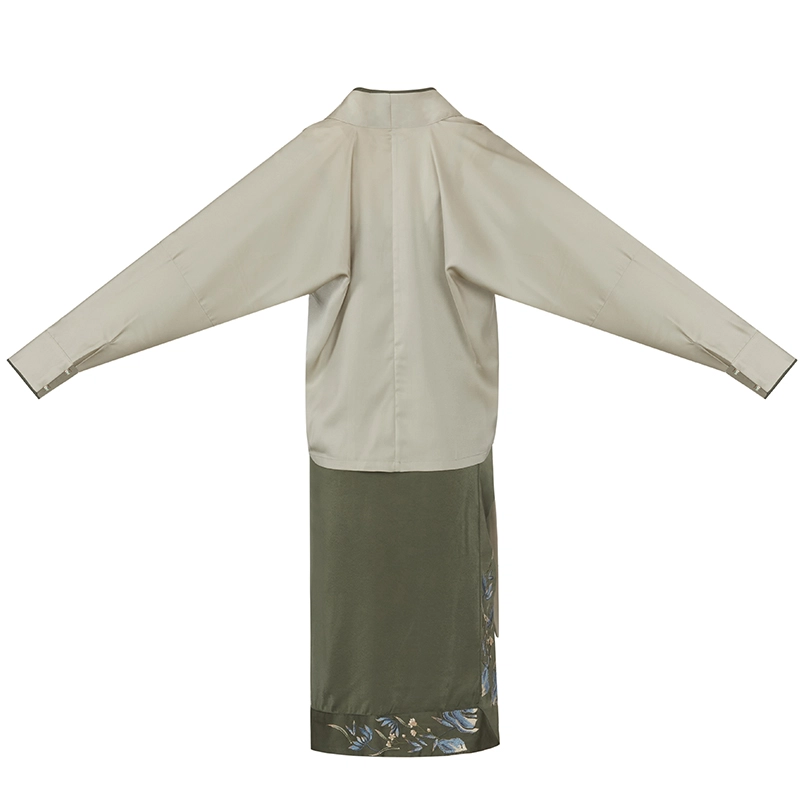织造司 解幽 花卉刺绣开衫飞机袖修身改良主腰旋裙汉服 女款 灰绿色