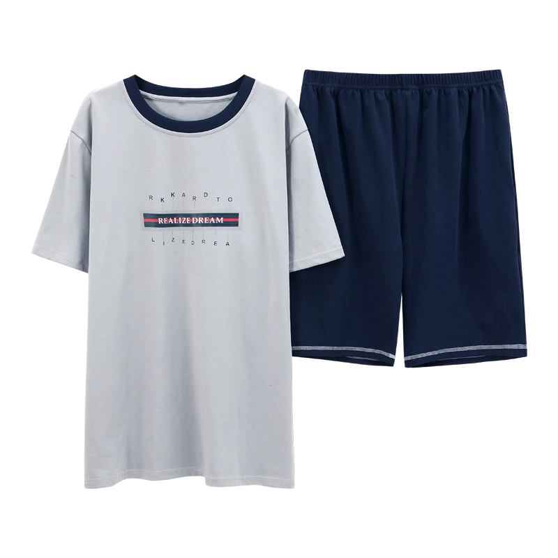 棉基因 纯棉短袖短裤睡衣 简约宽松 套头家居服 男款 灰蓝色