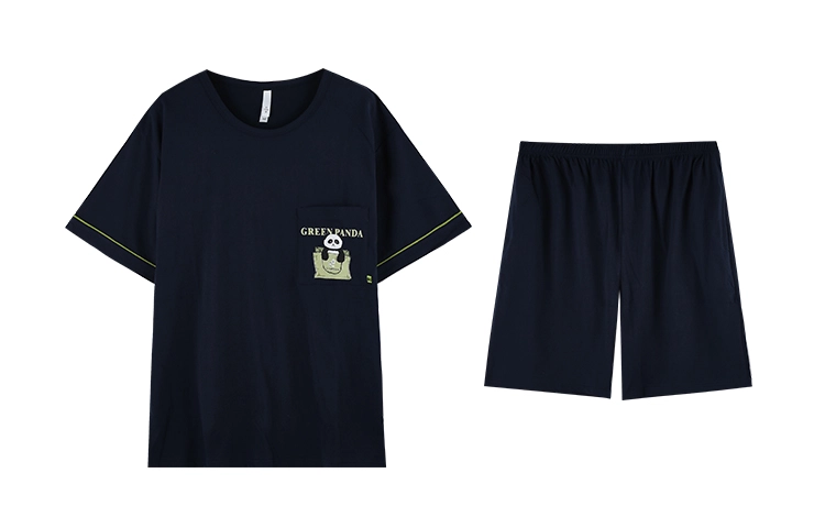 小情歌 家居服睡衣 纯棉睡衣男夏季款短袖短裤家居套装 胸前口袋装饰设计 男款 藏青色