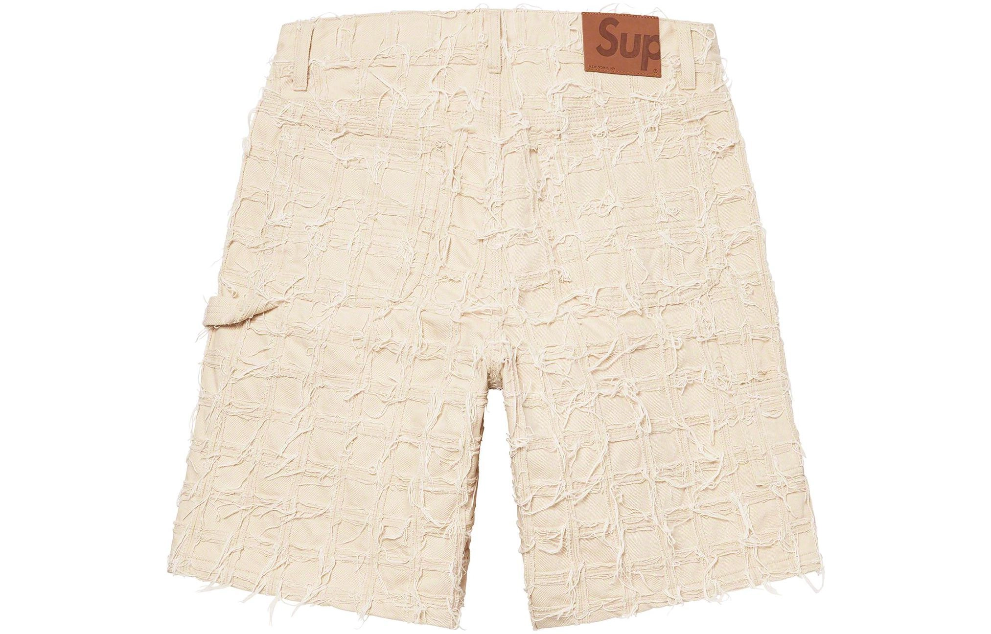 Supreme SS23 WEEK16 FRAYED PATCHWORK BAGGY DENIM SHORT logo