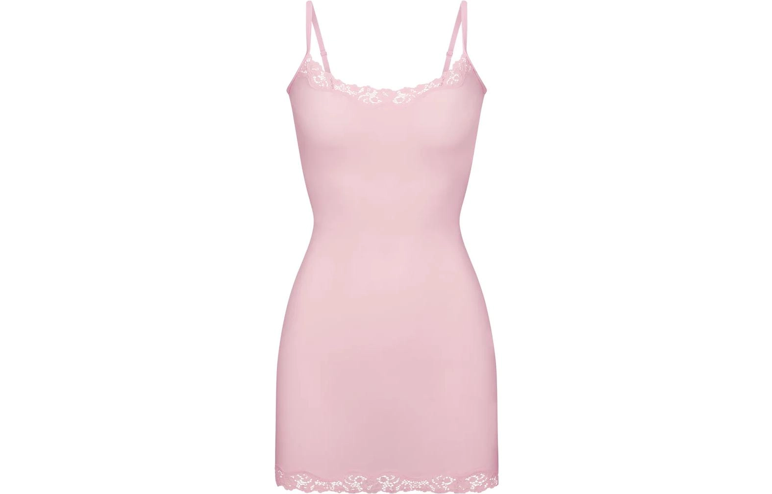 SKIMS FITS EVERYBODY CORDED LACE SLIP DRESS CHERRY BLOSSOM