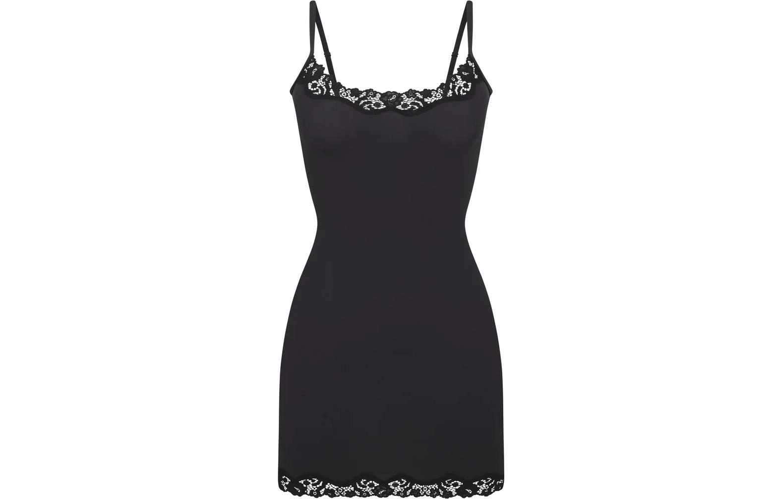SKIMS FITS EVERYBODY CORDED LACE SLIP DRESS ONYX