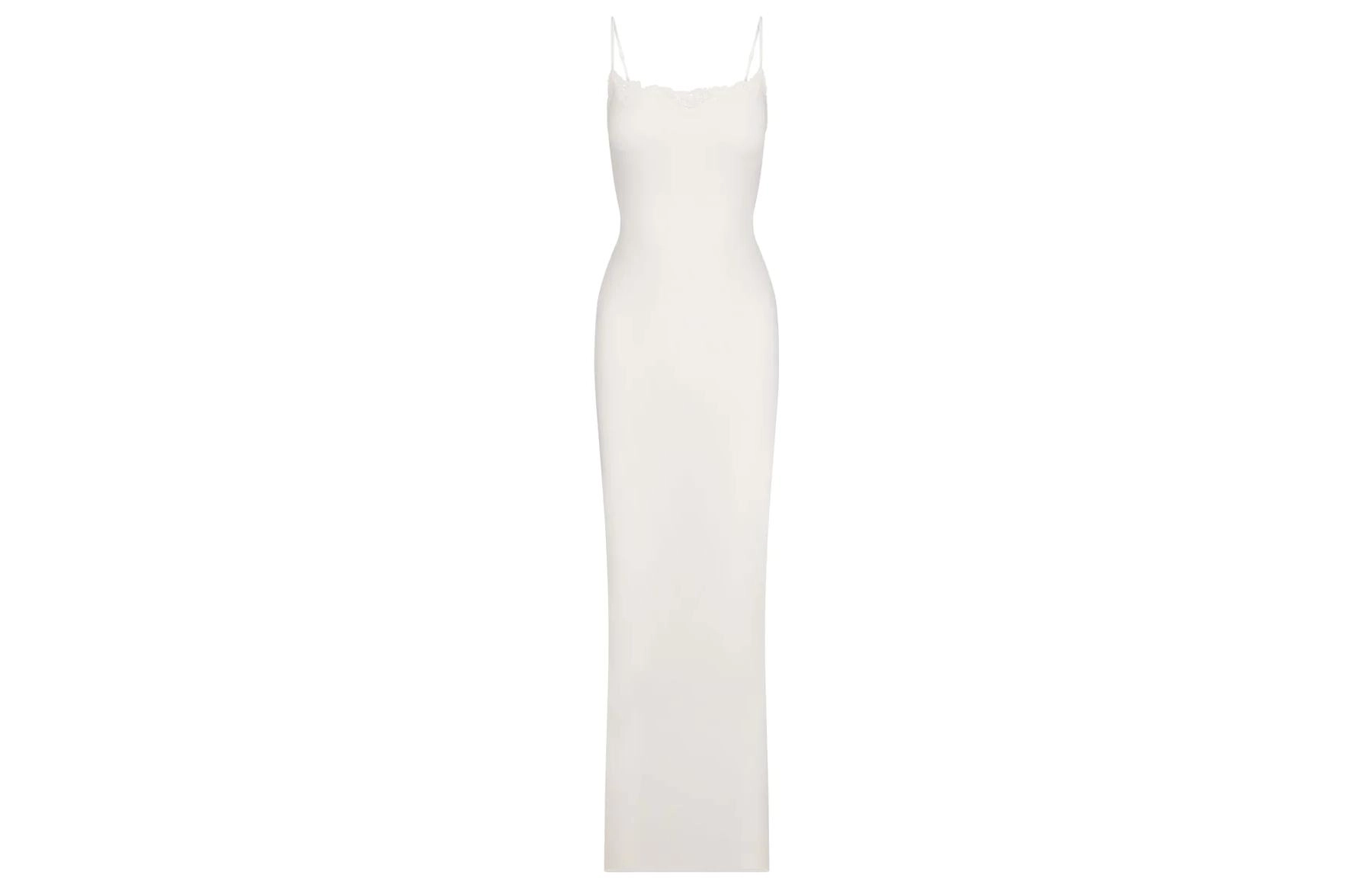 SKIMS FITS EVERYBODY CORDED LACE LONG SLIP DRESS MARBLE