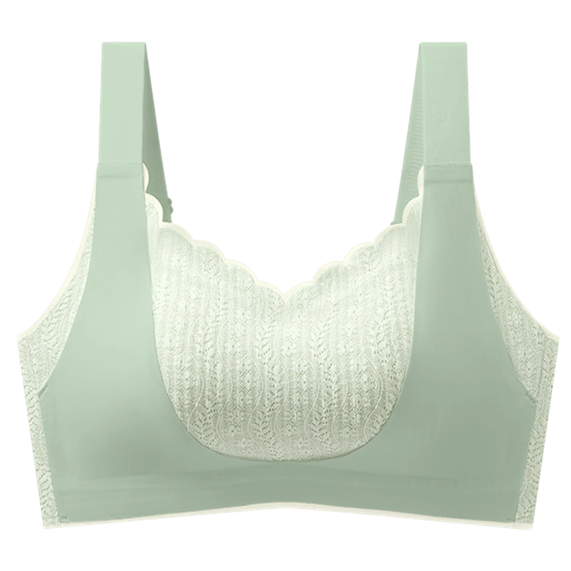 润微内衣女大胸显小提拉上托防下垂收副乳调整型撞色浪花蕾丝文胸