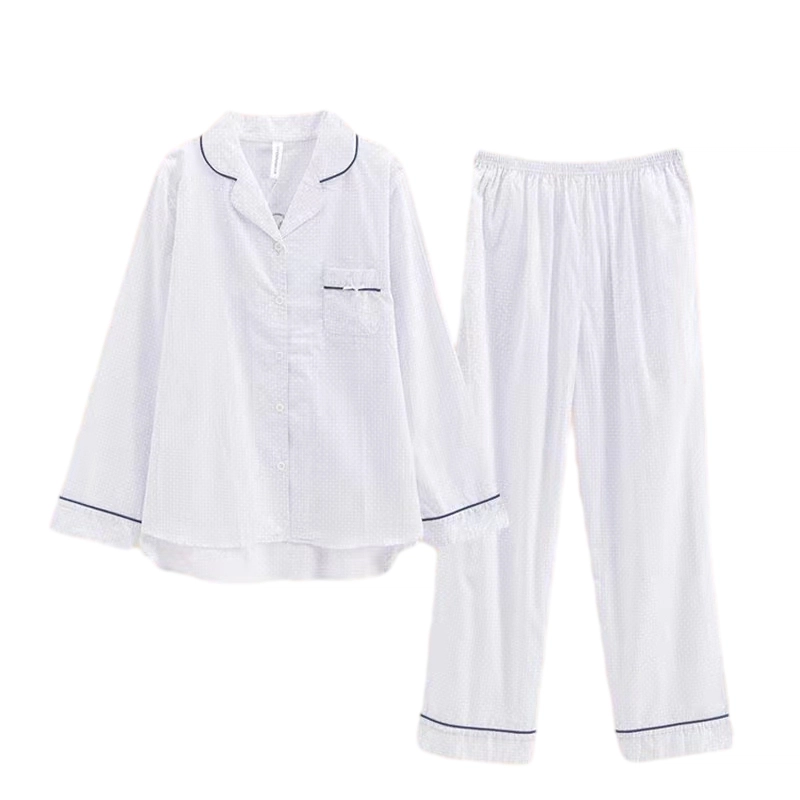 芬腾 纯棉长袖开衫睡衣 春秋季纯色家居服套装 女士