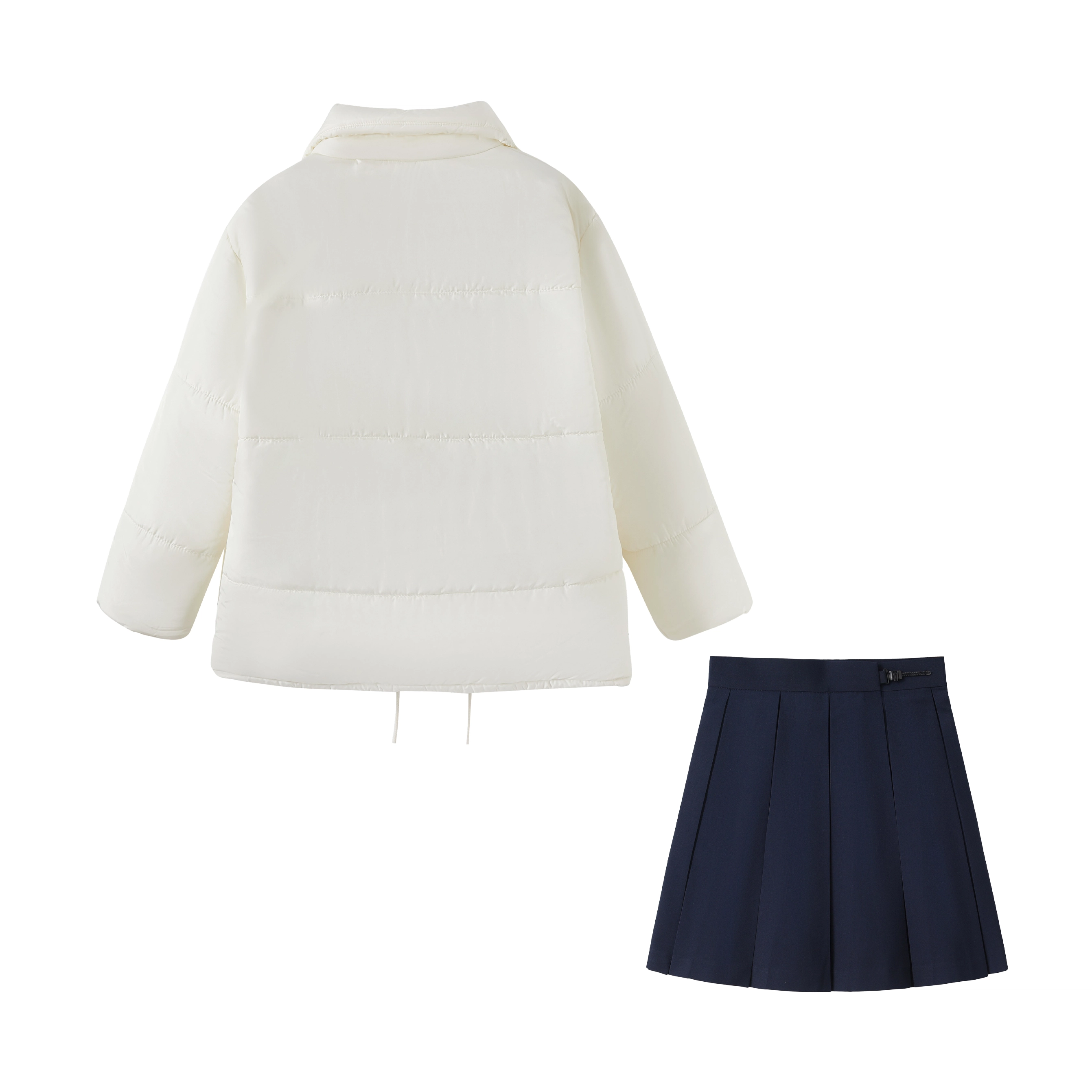 花山家的猫 纯色加厚短款牛角扣棉服高腰百褶短裙制服 女款