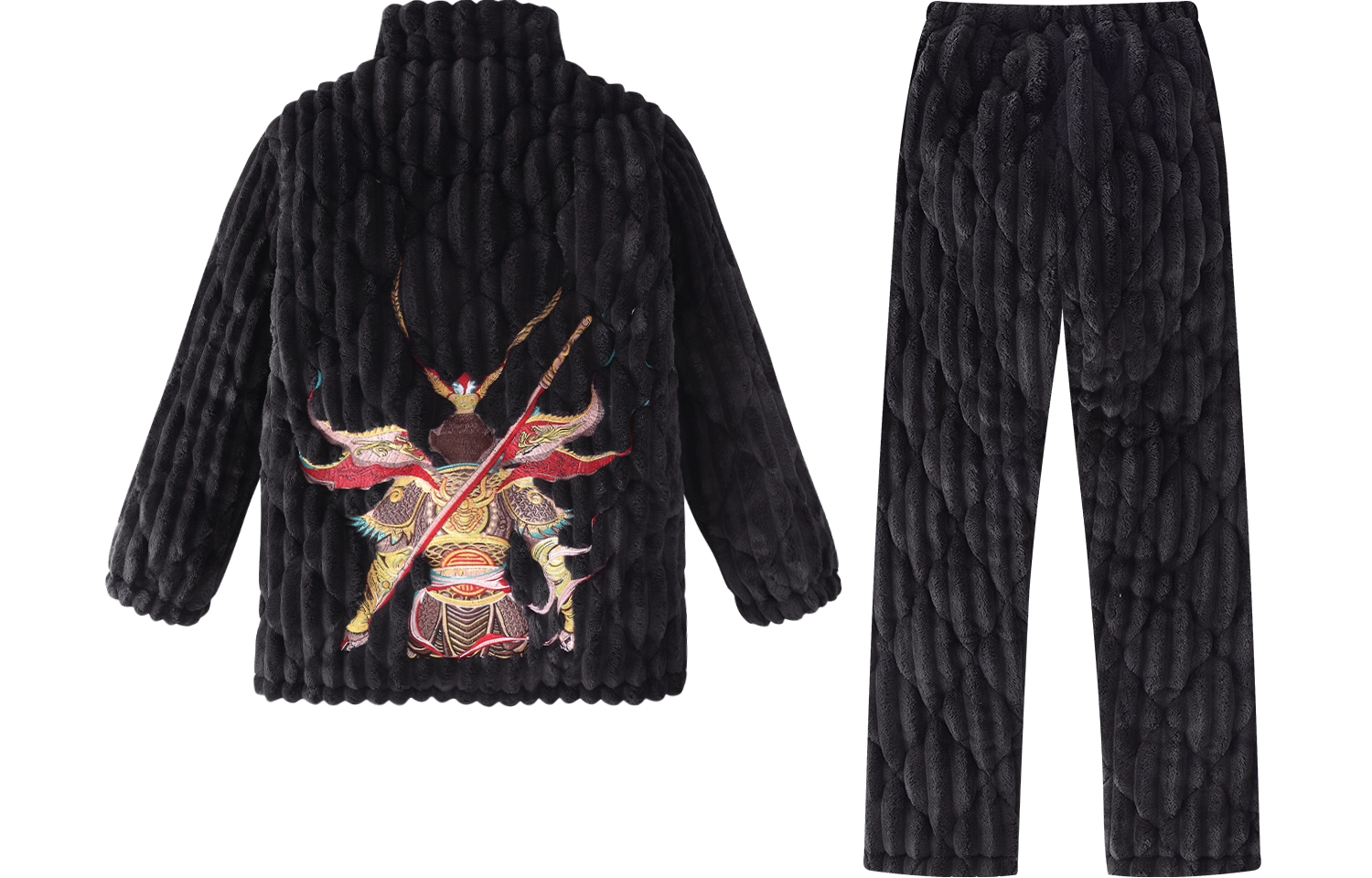 宫蝶 冬季三层加厚珊瑚绒夹棉保暖睡衣家居服蓄温可外穿 家居套装  男款  黑色