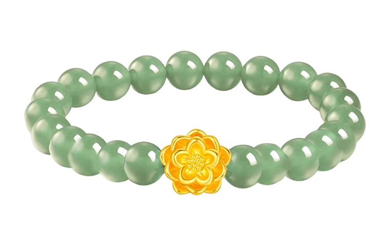 金嘉福 好运莲莲绿玛瑙串珠链 本命年转运珠吉祥守福 莲花简约百搭传承金 足金 一口价 黄金手串 女款 礼盒