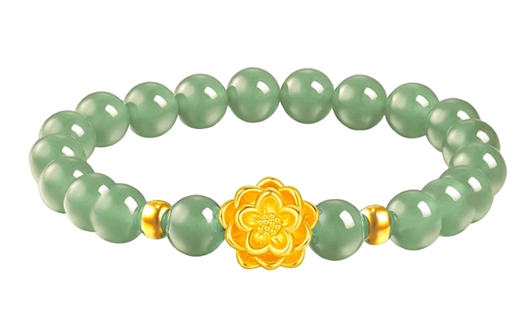 金嘉福 好运莲莲绿玛瑙串珠链 本命年转运珠吉祥守福 莲花简约百搭传承金 足金 一口价 黄金手串 女款 礼盒