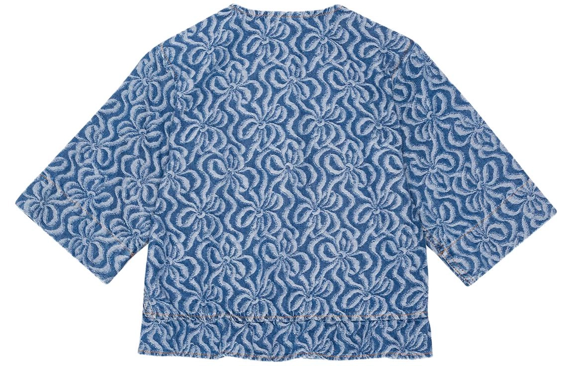 GANNI Acquard Denim Flounce Tie Blouse V