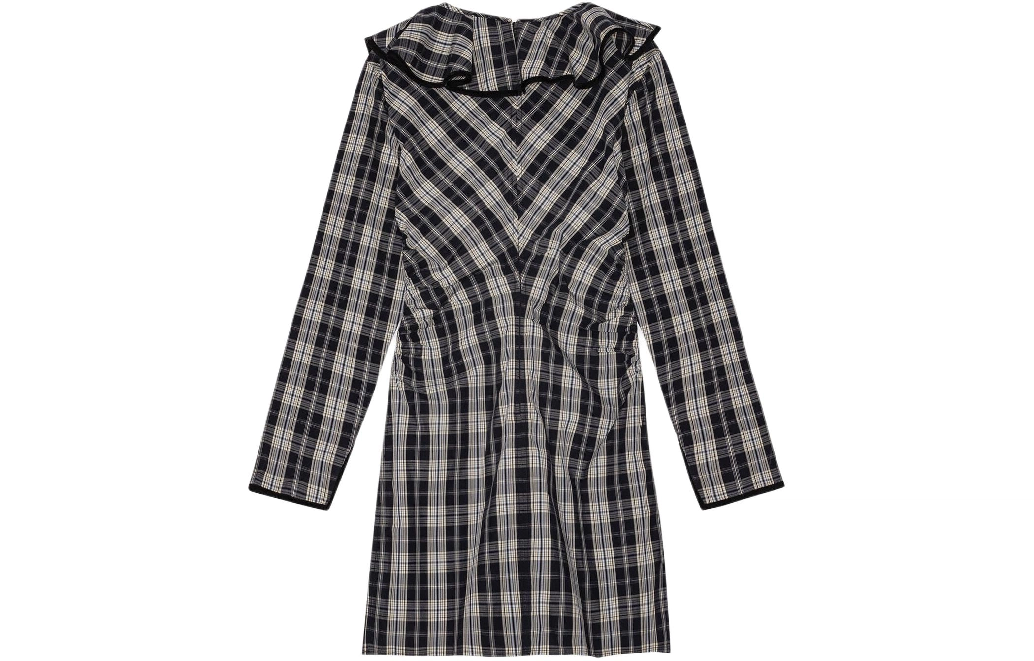 GANNI Checkered Cotton Ruffle V-Neck Mini Dress V