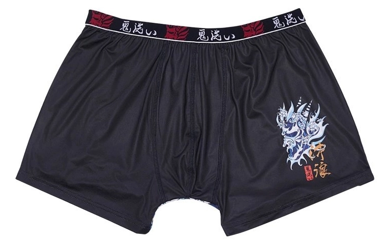 鬼洗 浮世绘冲浪裤中腰松紧平角短裤 男款 黑色