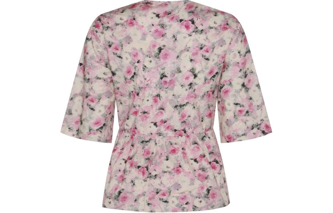 GANNI Printed Cotton V-Neck Peplum Blouse V