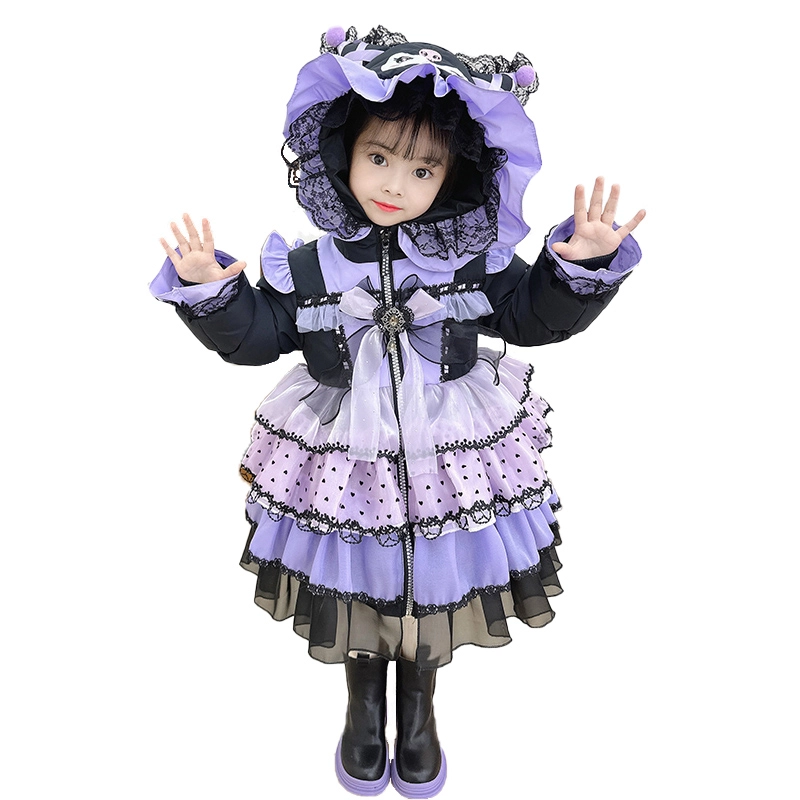 浪莎 花边蕾丝长袖洛丽塔羽绒服 儿童款 黑色