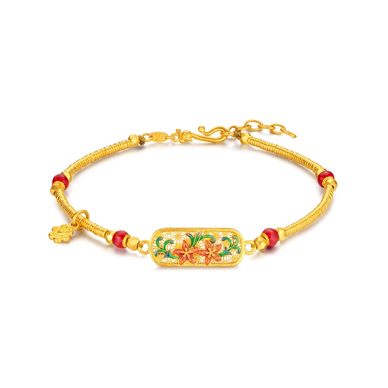 六福珠宝 福满传家百合花黄金碎金子手饰 足金 按克计价 手链 女款 赠粉色小香风首饰盒
