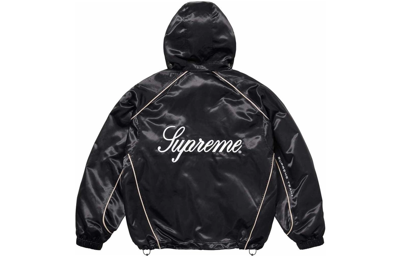 Supreme SS24 WEEK1 SATIN HOODED TRACK JACKET logo