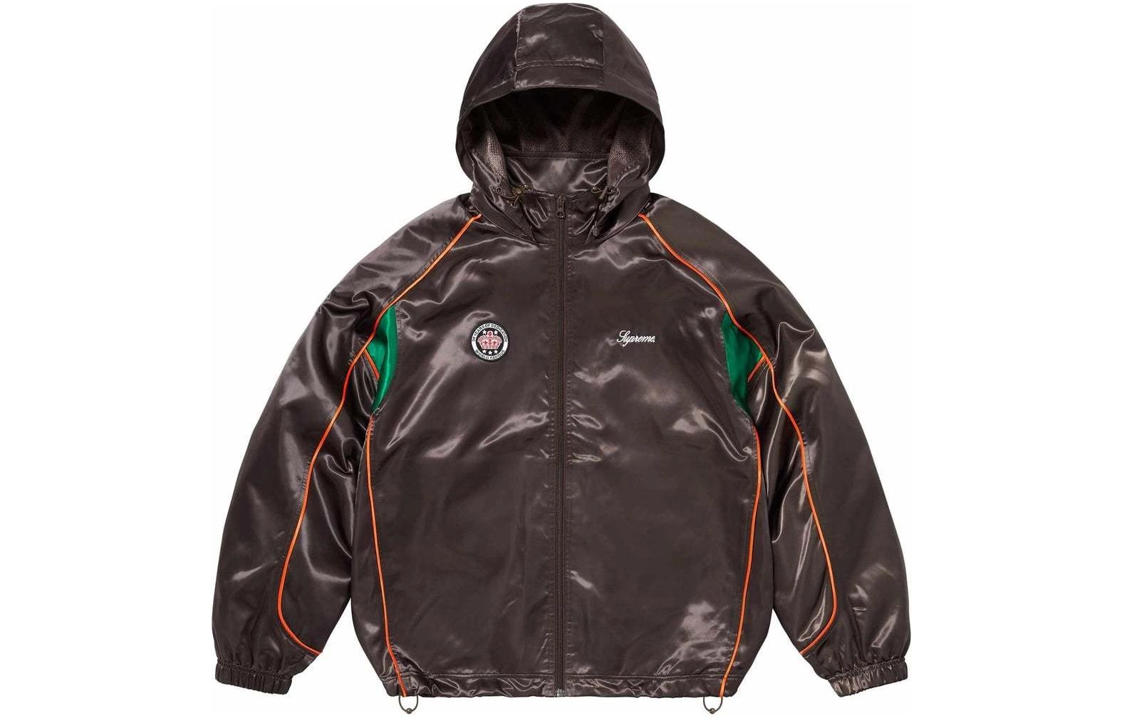 Supreme SS24 WEEK1 SATIN HOODED TRACK JACKET logo