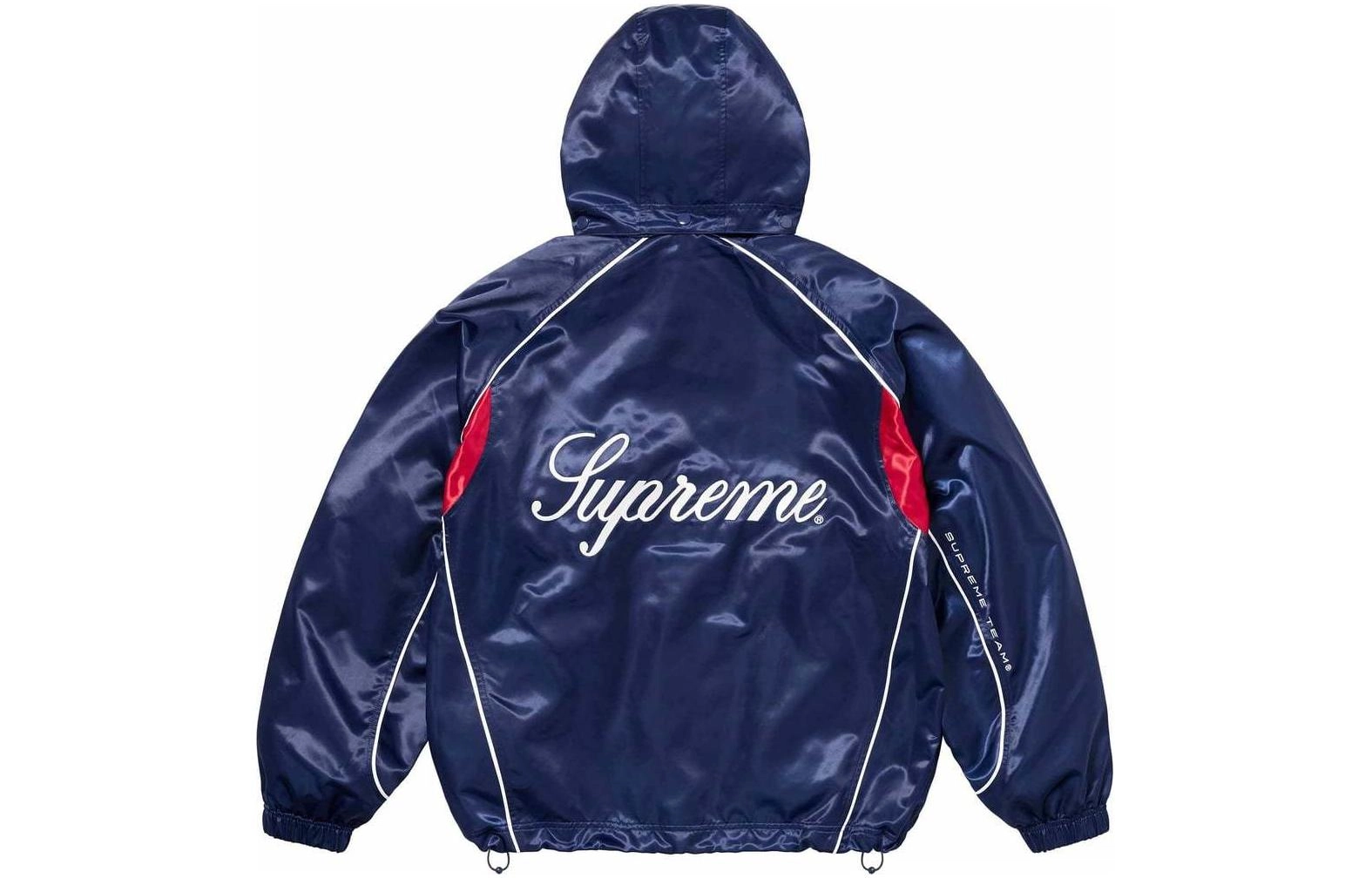 Supreme SS24 WEEK1 SATIN HOODED TRACK JACKET logo