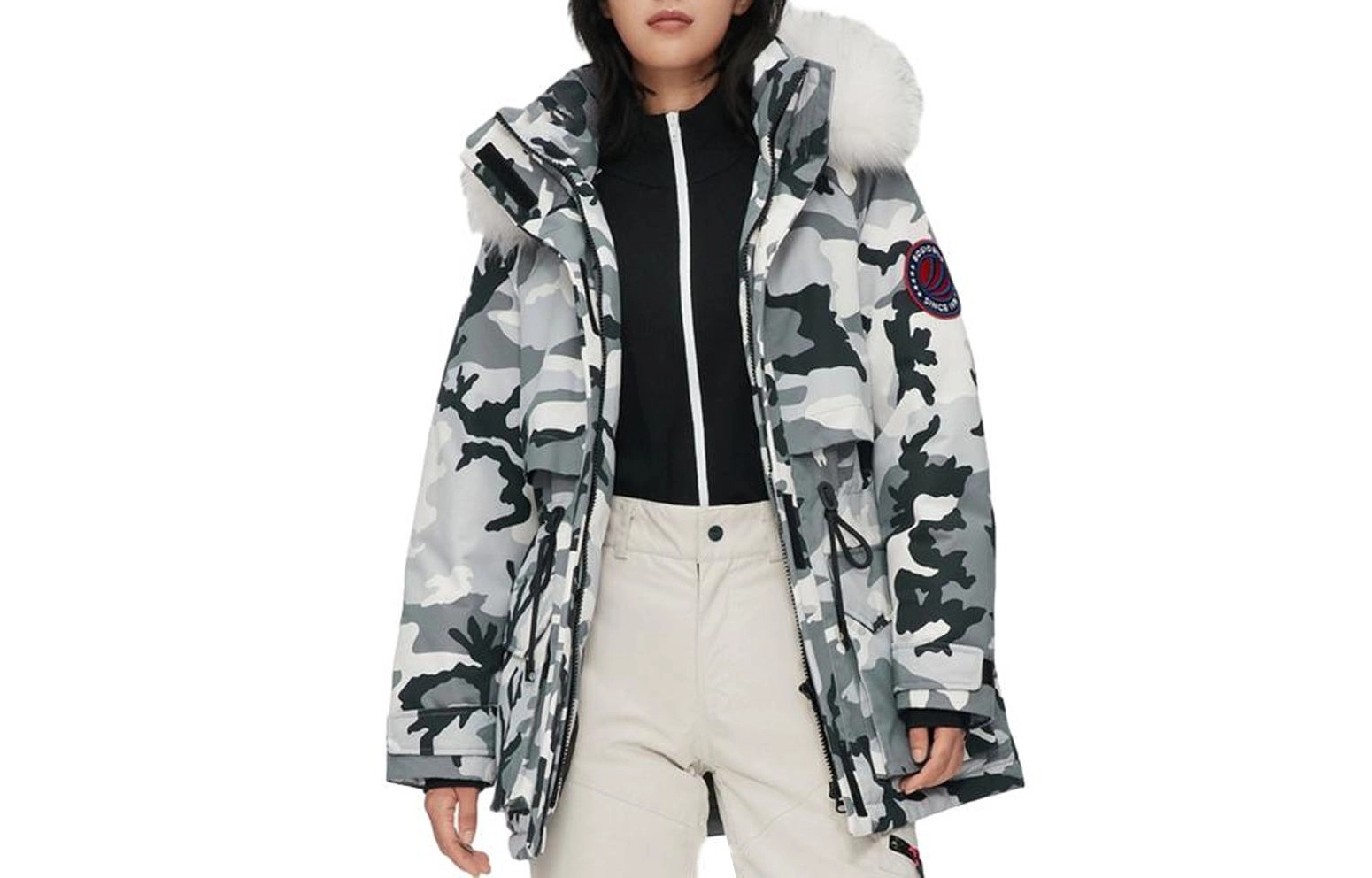 波司登 迷彩连帽加厚中长款羽绒服 女款 灰色