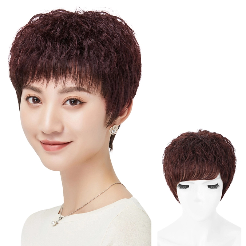 时影 假发 女妈妈发玉米烫女短发全头真发卷发洋气中老年假发套遮白发