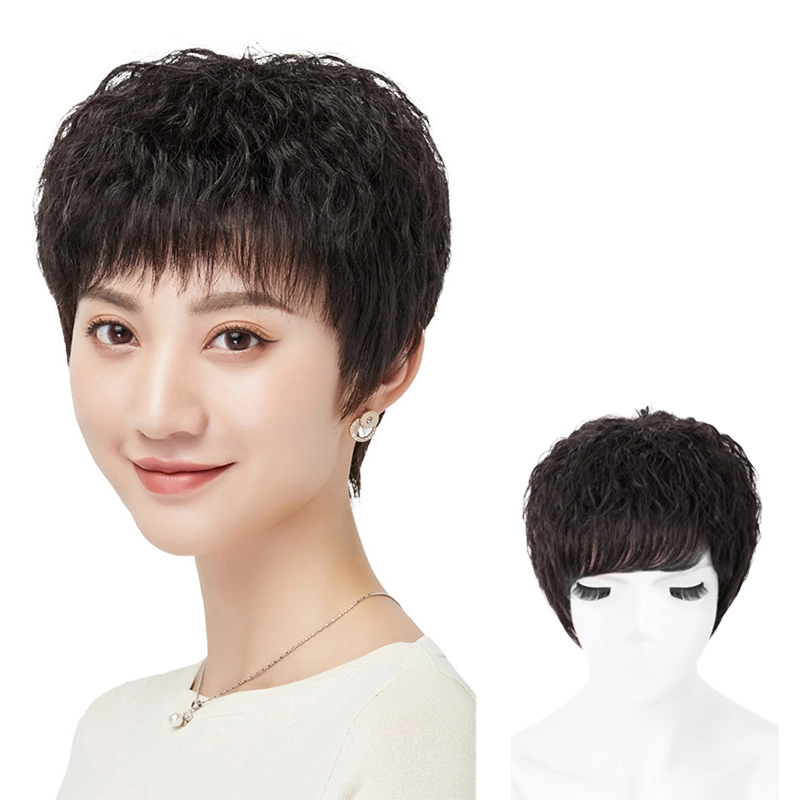 时影 假发 女妈妈发玉米烫女短发全头真发卷发洋气中老年假发套遮白发