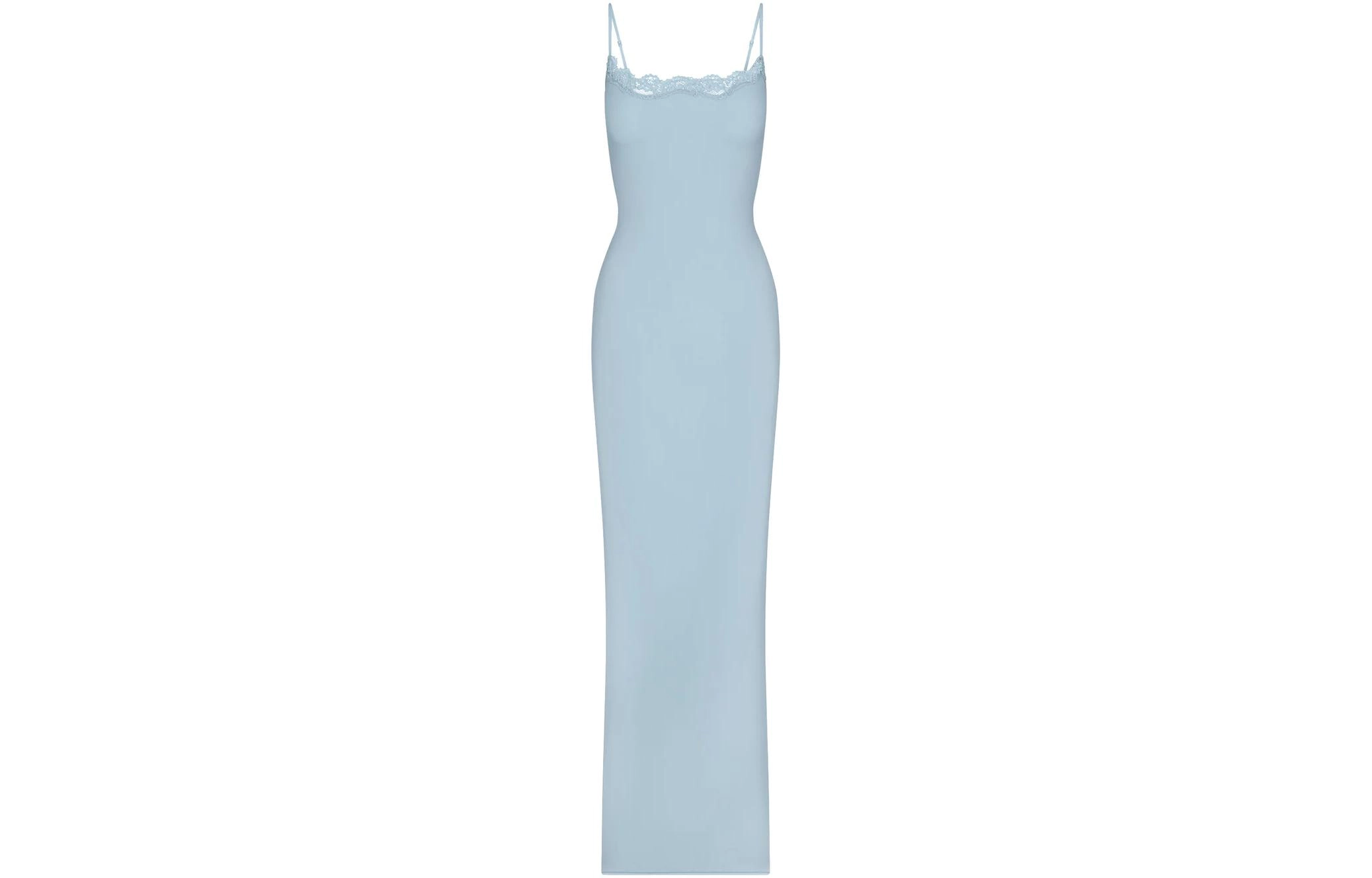 SKIMS FITS EVERYBODY LACE LONG SLIP DRESS DENIM