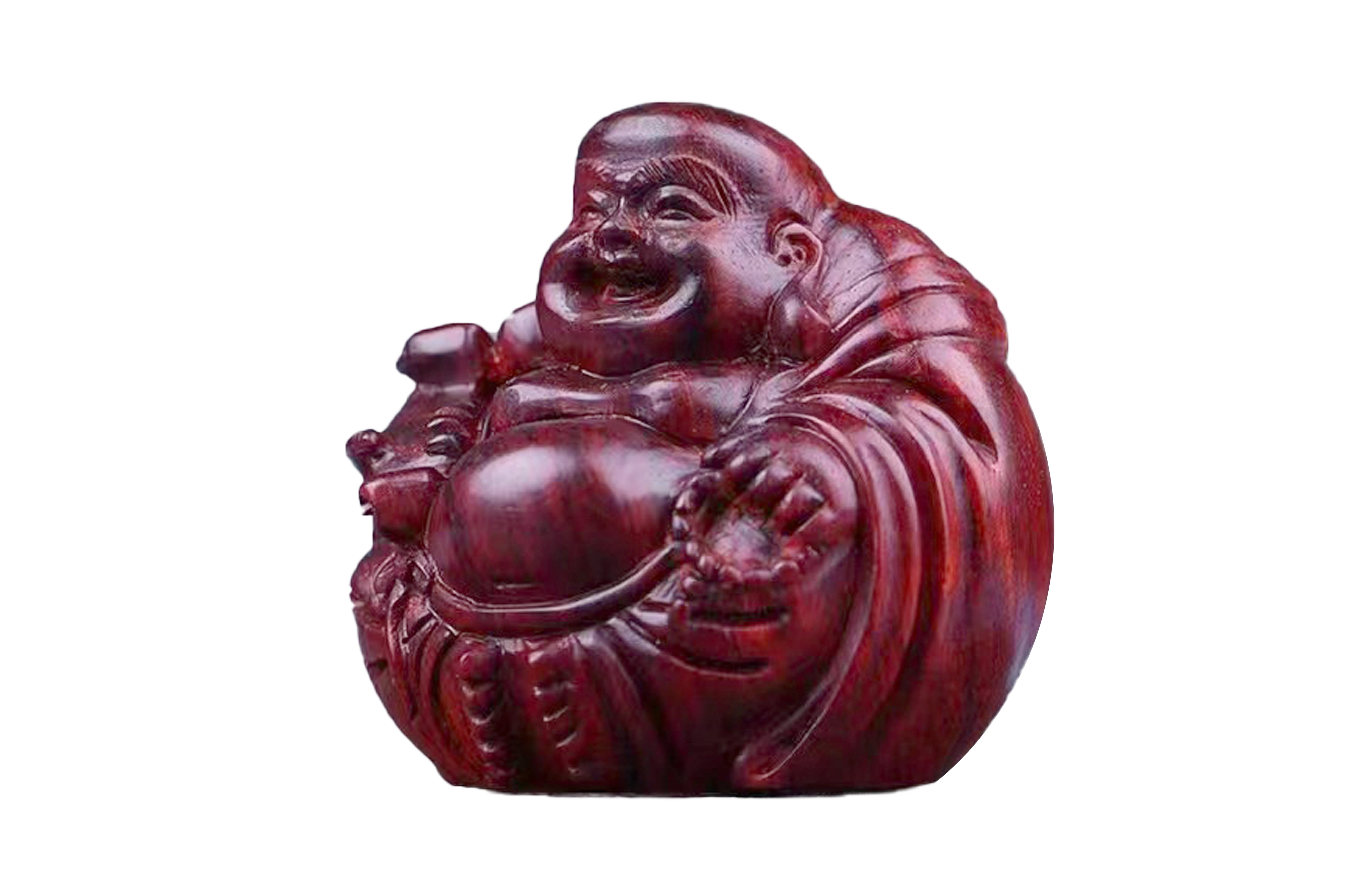 檀欣 本命年纯手工精雕刻弥勒佛大肚笑佛招财纳福手把件高档家居红木工艺品装饰品 木质檀香 木作把件 男女同款情侣款 紫檀 礼盒装