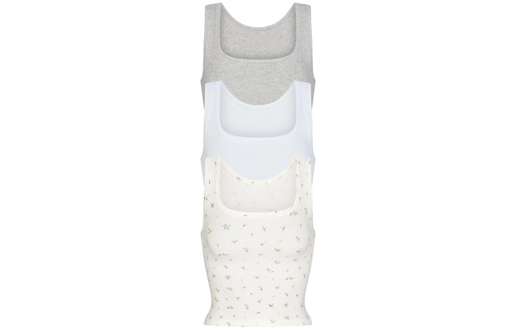 SKIMS COTTON RIB TANK 3-PACK 3 BLUE ROSEBUD MULTI