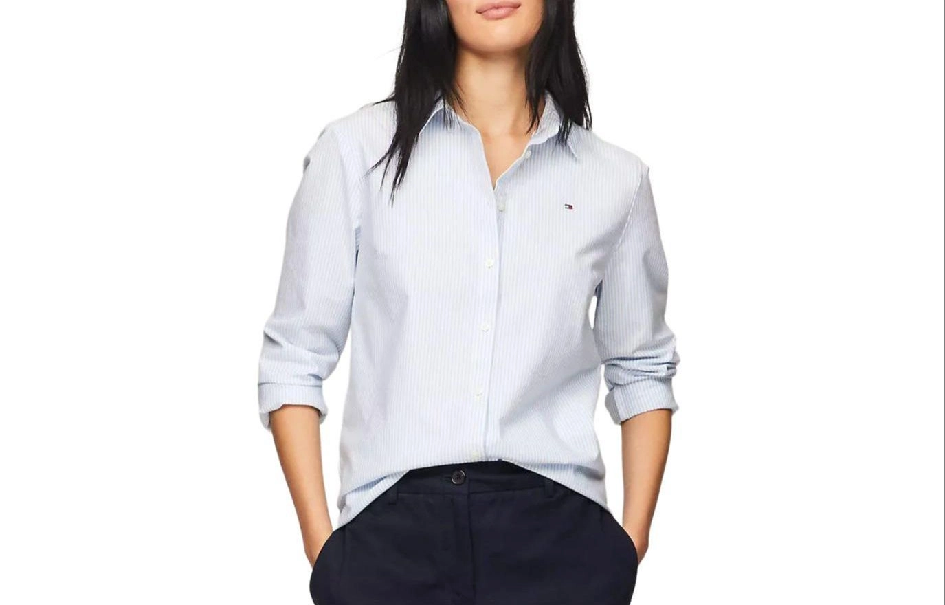 Tommy Hilfiger Regular Fit Stripe Stretch Oxford Shirt Logo