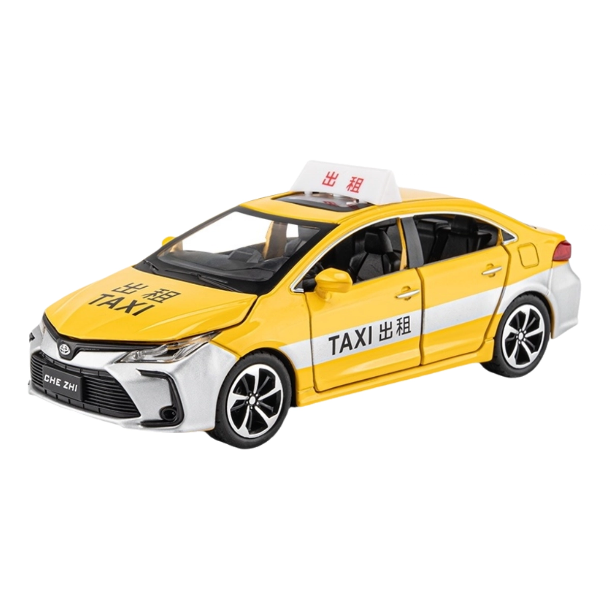 驰誉车玩 丰田 卡罗拉 出租车 合金车模 亮灯响声 回力行驶 车门可开 收藏摆件 成品模型